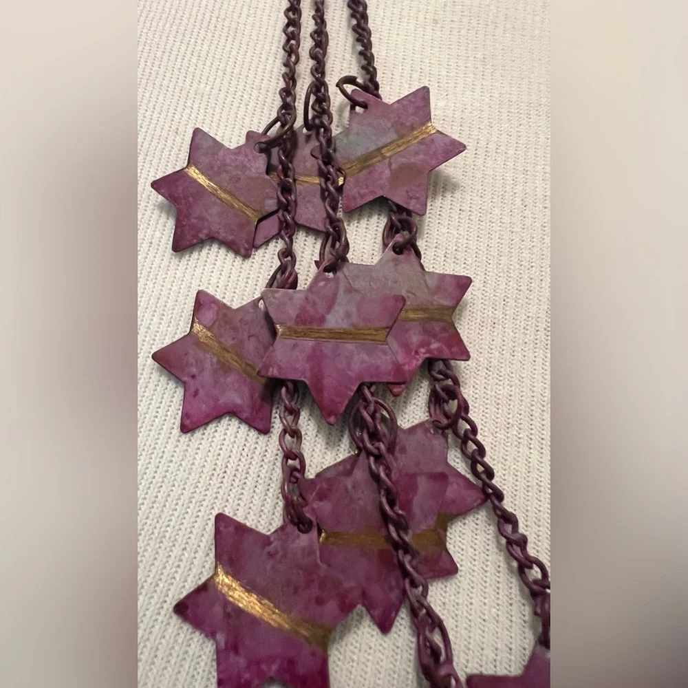 Vtg Unique Purple Multiple Drop Triple Layered Stars Necklace Fashion Jewelry - Picture 3 of 3
